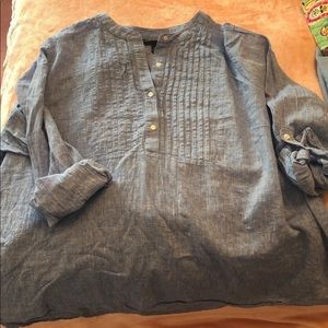 Lane Bryant 3/4 blue button down blouse